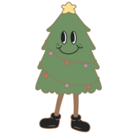 retro Weihnachten Baum Hippie groovig Stil süß Karikatur Winter fröhlich Weihnachten und glücklich Neu Jahr Hand zeichnen Clip Art png