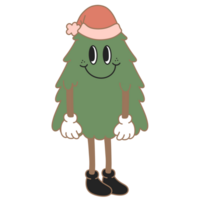 retro Weihnachten Baum Hippie groovig Stil süß Karikatur Winter fröhlich Weihnachten und glücklich Neu Jahr Hand zeichnen Clip Art png