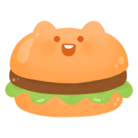 Cute Kawaii cat bread bun hamburger fast food happy character American food png