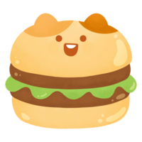 Cute Kawaii cat bread bun cheeseburger fast food happy character American food png