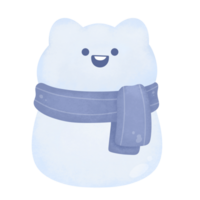 linda contento gato sonrisa con azul bufanda blanco nieve para invierno nuevo año y Navidad acuarela dibujos animados estilo png