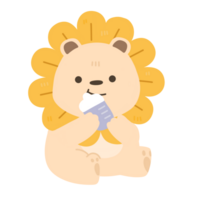 baby Lion and sunflower cute animal cartoon autumn cozy png