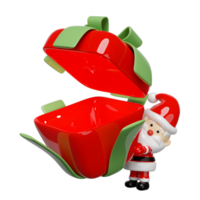 surpresa presente caixa com santa noel. alegre Natal e feliz Novo ano, 3d render ilustração png