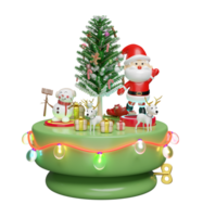 3d musicale scatola con Santa Claus danza, pupazzo di neve, cervo, regalo scatola, bicchiere trasparente lampada ghirlande. allegro Natale e contento nuovo anno, 3d rendere illustrazione png