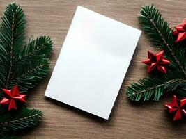 Blank paper card with Christmas Decoration objects  around - Generated image photo