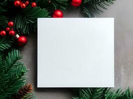 Blank paper card with Christmas Decoration objects  around - Generated image photo