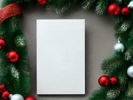 Blank paper card with Christmas Decoration objects  around - Generated image photo