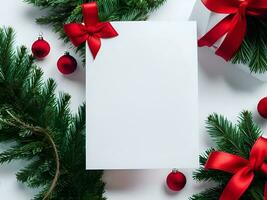 blanco papel tarjeta con Navidad decoración objetos alrededor - generado imagen foto