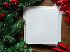 blanco papel tarjeta con Navidad decoración objetos alrededor - generado imagen foto