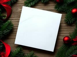 Blank paper card with Christmas Decoration objects  around - Generated image photo