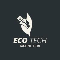 Eco technology business vector design modern. Nature technology logo with leaf and circuit tech minimalist vector illustration