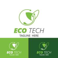 Eco technology business vector design modern. Nature technology logo with leaf and circuit tech minimalist vector illustration