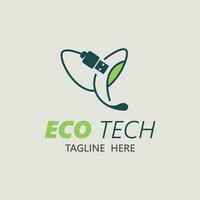 Eco technology business vector design modern. Nature technology logo with leaf and circuit tech minimalist vector illustration