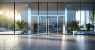 Glass Gateway - A Fusion of Light and Transparency in Modern Entryways. Generative AI photo