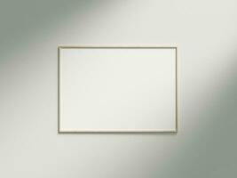 Minimal picture poster frame mockup on white wallpaper with sunlight photo