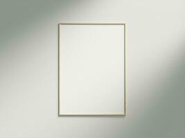 Minimal picture poster frame mockup on white wallpaper with sunlight photo