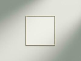 Minimal picture poster frame mockup on white wallpaper with sunlight photo