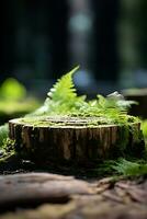 composición de árbol tocón con borroso tropical antecedentes Copiar espacio ai generado foto