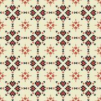 Geometric floral shape pixel grid pattern. Geometric floral embroidery square grid seamless pattern. Geometric pixel pattern use for fabric, textile, home decoration elements, upholstery, etc. vector