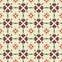 Geometric floral shape pixel grid pattern. Geometric floral embroidery square grid seamless pattern. Geometric pixel pattern use for fabric, textile, home decoration elements, upholstery, etc. vector