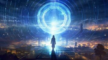 AI generated path to enlightenment, digital art illustration, Generative AI photo