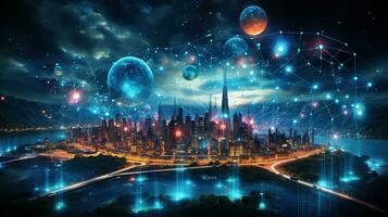 AI generated lunar glow over rice terraces, digital art illustration, Generative AI photo