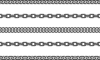 Set seamless chain link. Different chains silhouette black and white isolated on background. Chainlet line design elements. vector