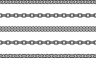 Set seamless chain link. Different chains silhouette black and white isolated on background. Chainlet line design elements. vector