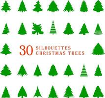 30 silhouettes of Christmas trees vector