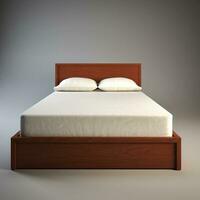 de madera cama con blanco colchón aislado en blanco antecedentes. foto