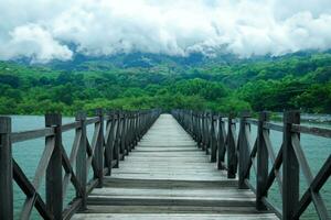 wooden bridge on a seaside pier photo