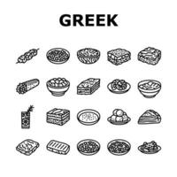griego cocina comida almuerzo íconos conjunto vector
