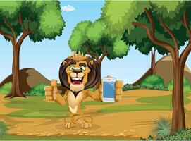 Jungle King Lion Cartoon Work vector