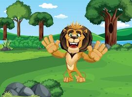 Jungle King Lion Cartoon Work vector