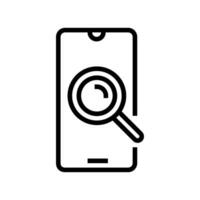teléfono inteligente buscar aumentador vaso línea icono vector ilustración