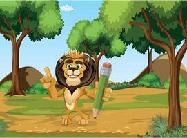 Jungle King Lion Cartoon Work vector