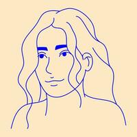 Vector line art portrait of beautiful woman with long wavy hair. Design element for advertising, posters, prints for clothing, banners, covers, websites, social networks, logo