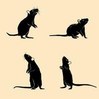 Set of silhouette of a rat on a light background. Vector illustration. Design element for posters, prints for clothing, banners, covers, websites, social networks, logo