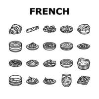 french cuisine food meal icons set vector