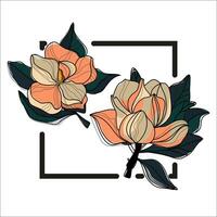 Magnolia flower. Design of floral repeatable background for printing. Hand-drawn colored flat vector illustration