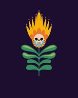 Decorative flower with a skull.  Vector hand-drawn drawing.  Flower for Halloween, Day of the Dead.  Traditional Mexican pattern.  Design for t-shirts, posters.  Flat vector illustration.