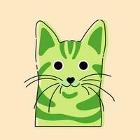 linda dibujos animados gato. vector ilustración de un gato en un de colores antecedentes. diseño elemento para publicidad, carteles, huellas dactilares para ropa, pancartas, cubiertas, para niños productos, sitios web, social redes