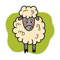 Funny sheep. Cute childish illustration with sheep on green  background. Vector hand-drawn illustration. Great for kids clothing design, posters, wrapping paper, wallpaper.