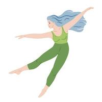 Happy free girl jumping, flying in the air. The concept of freedom, health, development and aspiration. Colored flat vector illustration isolated on white background.