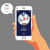 Calling father on smartphone Hand holding cellphone Calling dad by using mobile phone Fathers day concept .Vector flat design vector