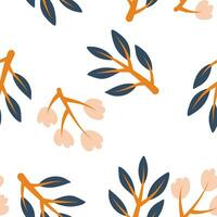 Hand drawn modern pattern with flowers, leaves. Trendy vector seamless pattern. Minimalistic  concept.  Perfect print for fabric, textile, wallpaper