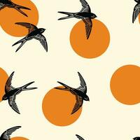 Black Flying swallows. Soft Seamless vector pattern