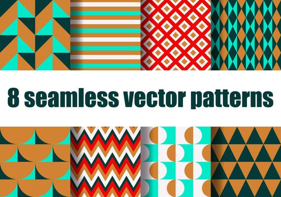 Six Christmas different seamless patterns. Endless texture for wallpaper, web page background, brown paper, etc. Flat style. Polka dots, zigzag, stars, tree and stripes.