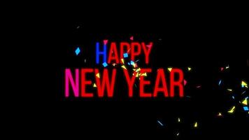 Happy New Year Flickering Message with Colorful Confetti Burst on a Black Background video