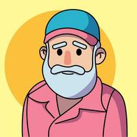 Stylish elderly handsome man with beard and gray hair. Happy people avatars. Head portrait. Colored flat vector illustration